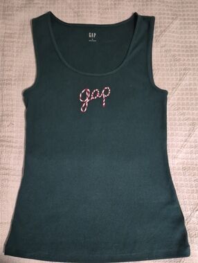 BUNDLE ADD ON! Gap Forest Green Candy Cane Logo Ribbed Tank Top - Size M